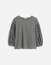 Puff-Sleeve Drop-Shoulder Knit Top