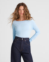 Ruched Crewneck Long-Sleeve Tee in Soft Slub