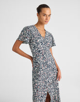 Button-Front Flutter-Sleeve Midi Dress in Floral