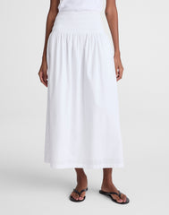 Smocked-Waist Midi Skirt in Poplin