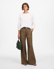 Puff-Sleeve Drop-Shoulder Knit Top