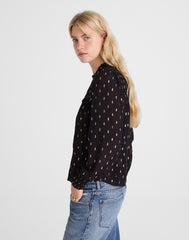 Smocked High-Neck Long-Sleeve Top in Clip Dot