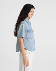 Airy Denim Utility-Pocket Shirt