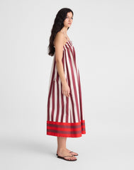 Ruffle A-Line Midi Dress in Stripe